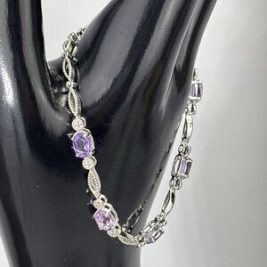 JWBR 7.5" 925 Sterling Silver Oval Light Purple Amethyst & Bead Accent Bracelet